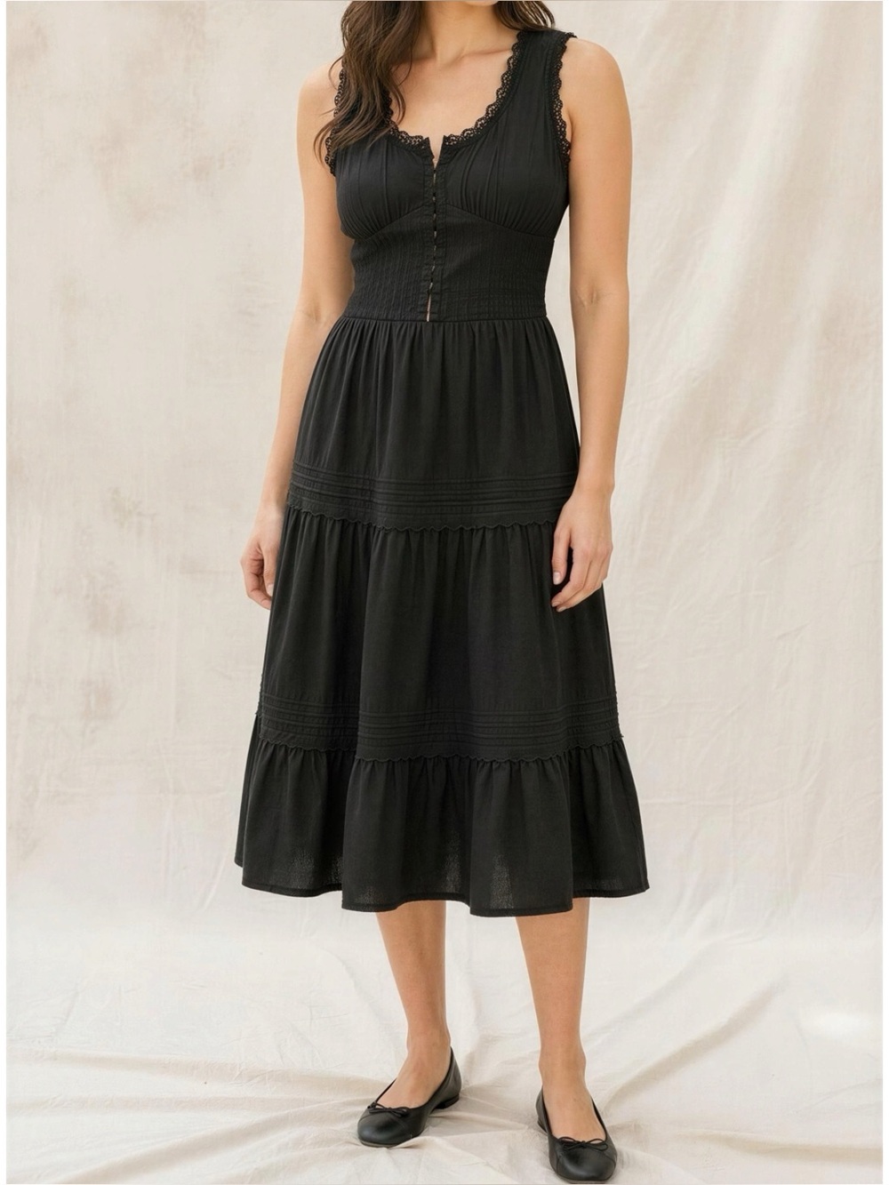 ROUJE PARIS Roselene Corset Style Midi Dress, Black, FR40/US8